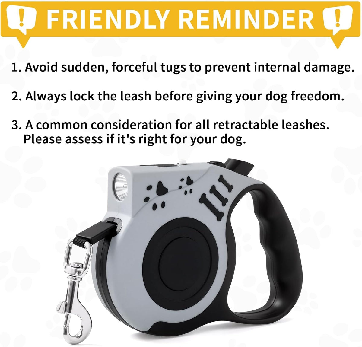 Retractable Dog Leash with USB Rechargeable Flashlight, Pink