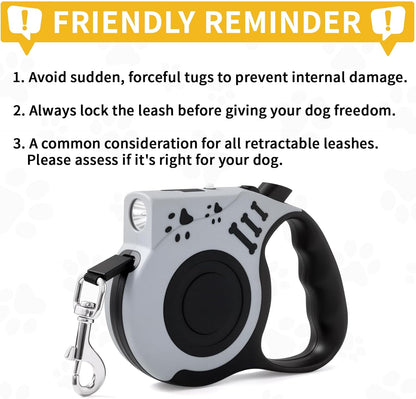 Retractable Dog Leash with USB Rechargeable Flashlight, Pink