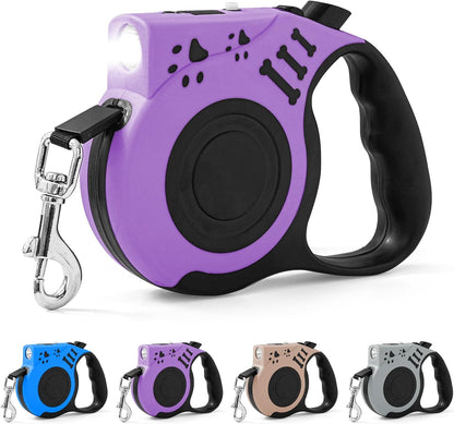 Retractable Dog Leash with USB Rechargeable Flashlight, Pink