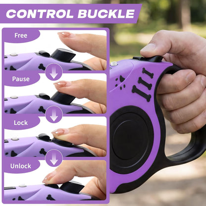 Retractable Dog Leash with USB Rechargeable Flashlight, Pink