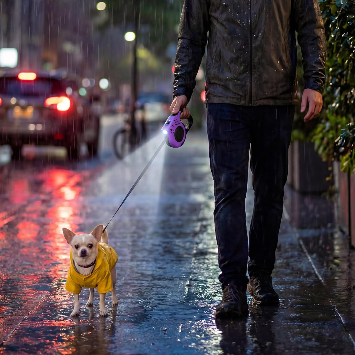 Retractable Dog Leash with USB Rechargeable Flashlight, Pink