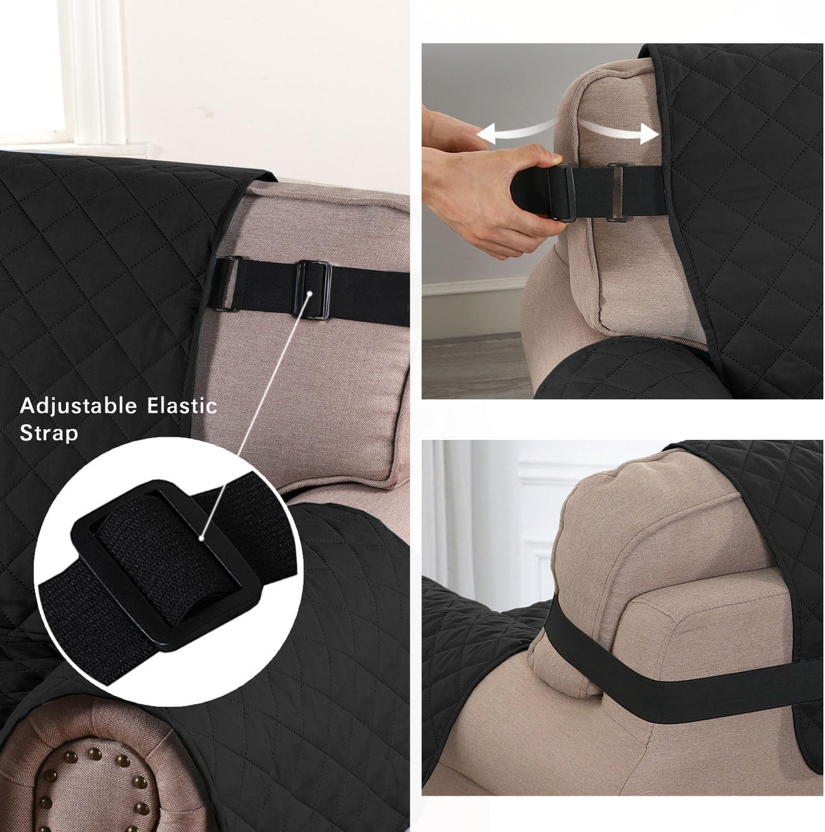 Reversible Couch Cover for 3 Cushion Cover Pet Friendly Sofa Cover for Dog Washable Furniture Protector Water Resistant Slipcover with Non Slip Elastic Strap(Sofa, Ivory/Beige)