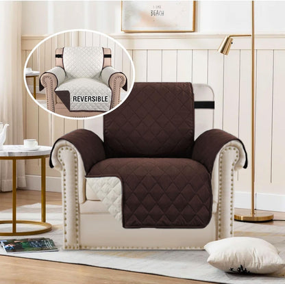 Reversible Couch Cover for 3 Cushion Cover Pet Friendly Sofa Cover for Dog Washable Furniture Protector Water Resistant Slipcover with Non Slip Elastic Strap(Sofa, Ivory/Beige)