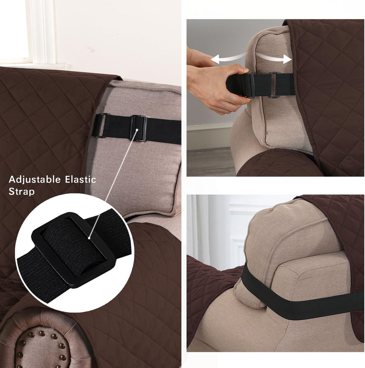 Reversible Couch Cover for 3 Cushion Cover Pet Friendly Sofa Cover for Dog Washable Furniture Protector Water Resistant Slipcover with Non Slip Elastic Strap(Sofa, Ivory/Beige)