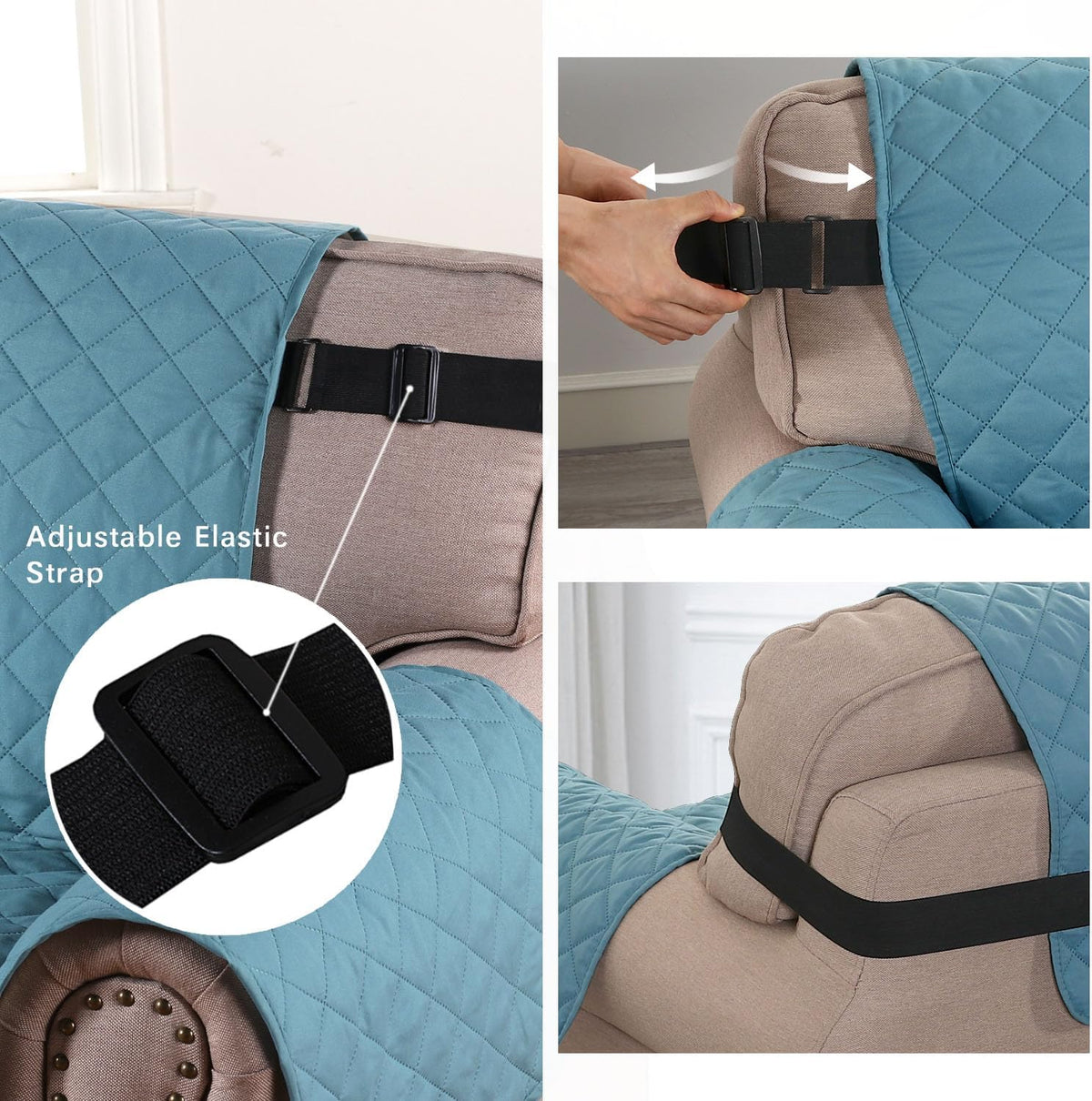 Reversible Couch Cover for 3 Cushion Cover Pet Friendly Sofa Cover for Dog Washable Furniture Protector Water Resistant Slipcover with Non Slip Elastic Strap(Sofa, Ivory/Beige)