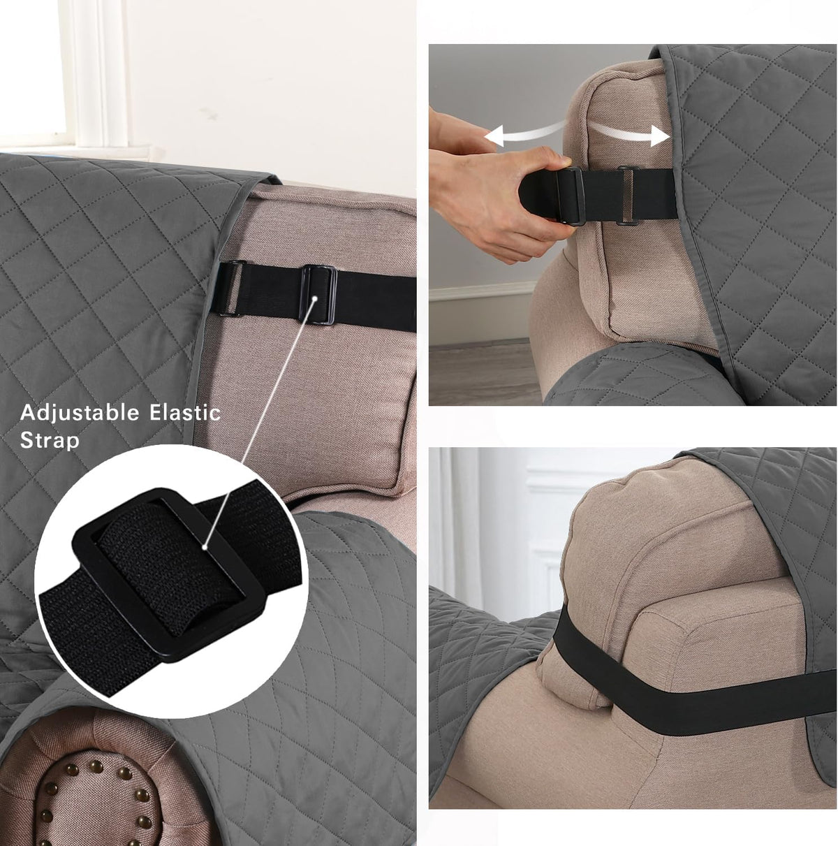 Reversible Couch Cover for 3 Cushion Cover Pet Friendly Sofa Cover for Dog Washable Furniture Protector Water Resistant Slipcover with Non Slip Elastic Strap(Sofa, Ivory/Beige)