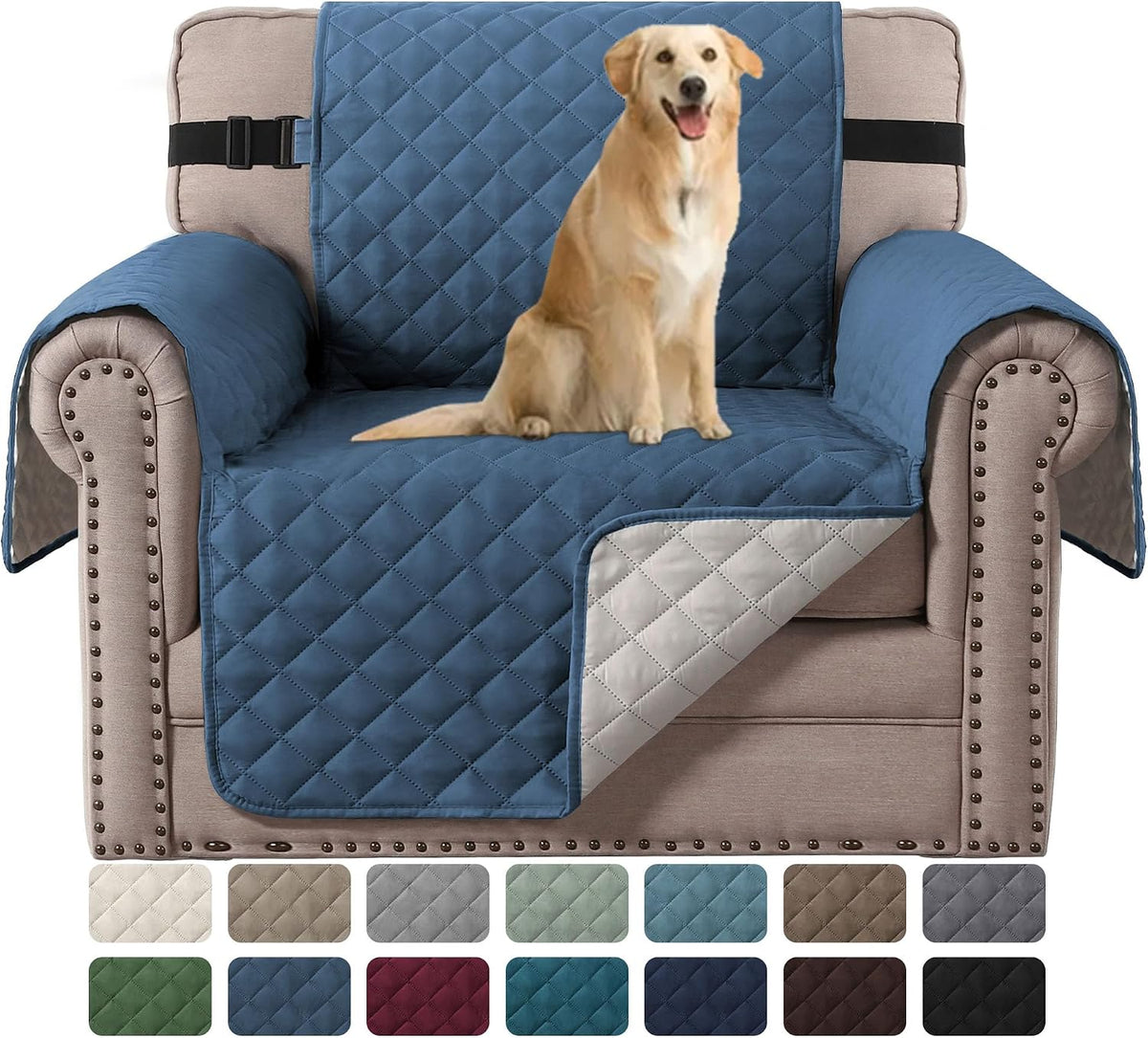 Reversible Couch Cover for 3 Cushion Cover Pet Friendly Sofa Cover for Dog Washable Furniture Protector Water Resistant Slipcover with Non Slip Elastic Strap(Sofa, Ivory/Beige)