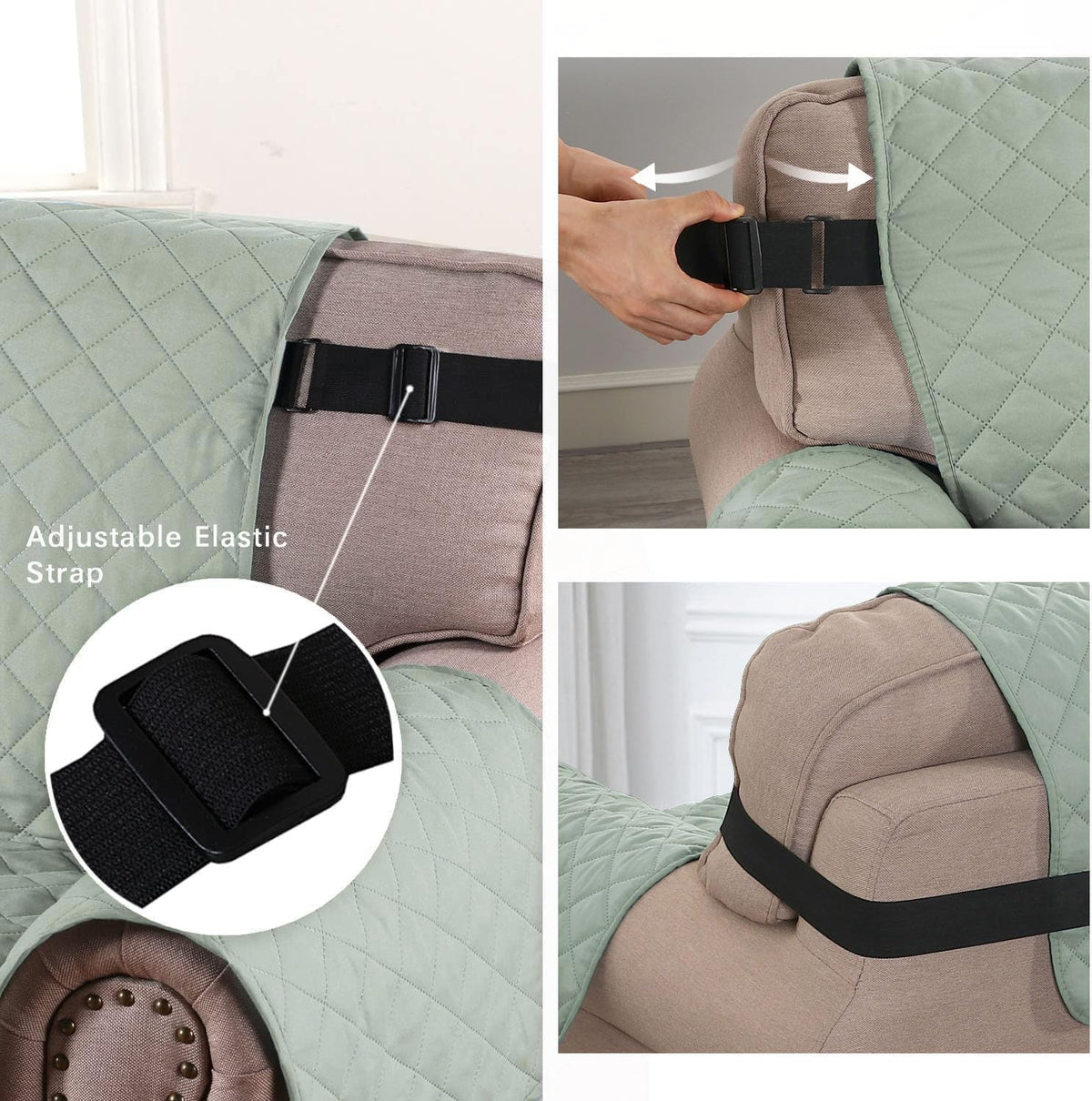 Reversible Couch Cover for 3 Cushion Cover Pet Friendly Sofa Cover for Dog Washable Furniture Protector Water Resistant Slipcover with Non Slip Elastic Strap(Sofa, Ivory/Beige)