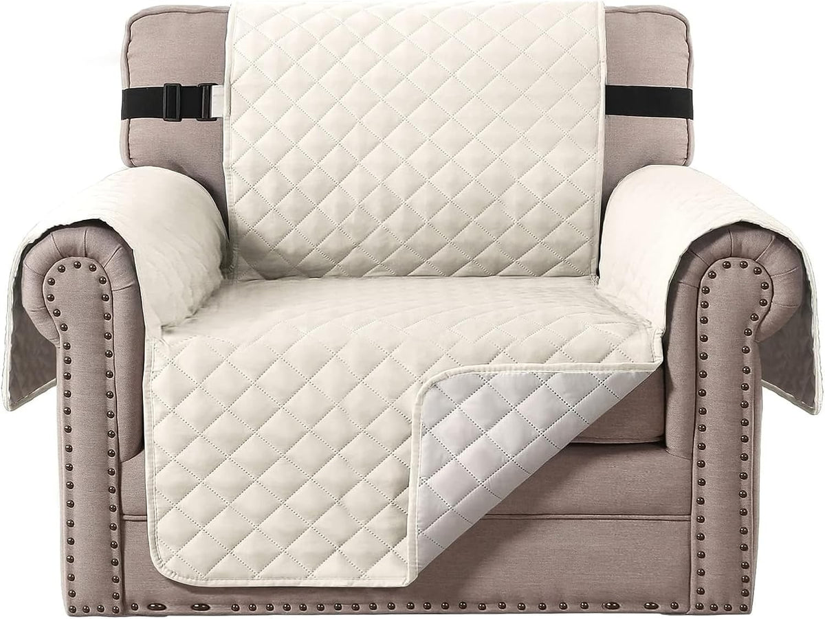 Reversible Couch Cover for 3 Cushion Cover Pet Friendly Sofa Cover for Dog Washable Furniture Protector Water Resistant Slipcover with Non Slip Elastic Strap(Sofa, Ivory/Beige)