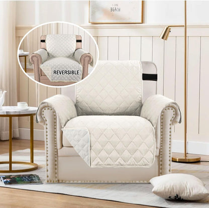 Reversible Couch Cover for 3 Cushion Cover Pet Friendly Sofa Cover for Dog Washable Furniture Protector Water Resistant Slipcover with Non Slip Elastic Strap(Sofa, Ivory/Beige)