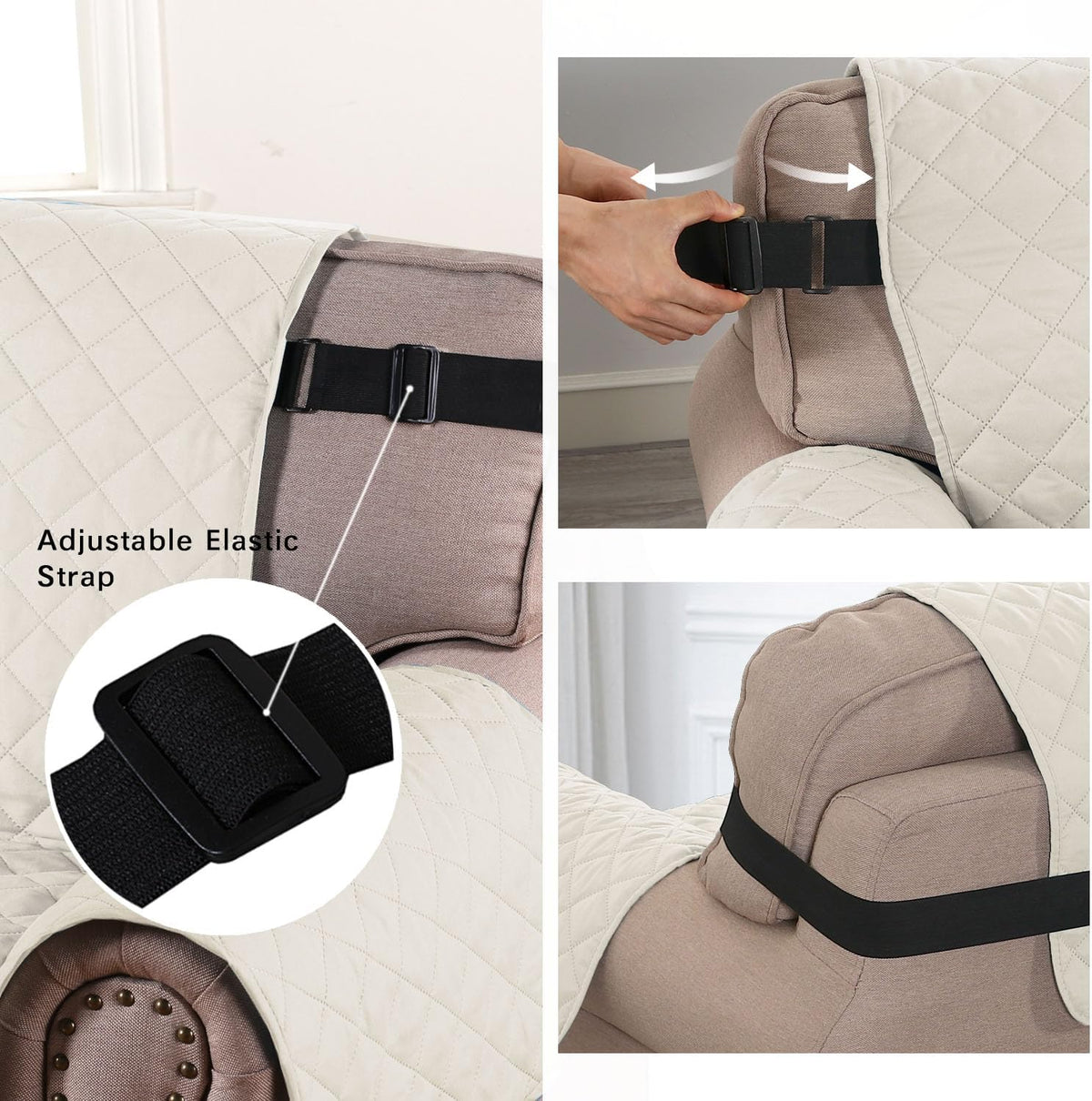 Reversible Couch Cover for 3 Cushion Cover Pet Friendly Sofa Cover for Dog Washable Furniture Protector Water Resistant Slipcover with Non Slip Elastic Strap(Sofa, Ivory/Beige)