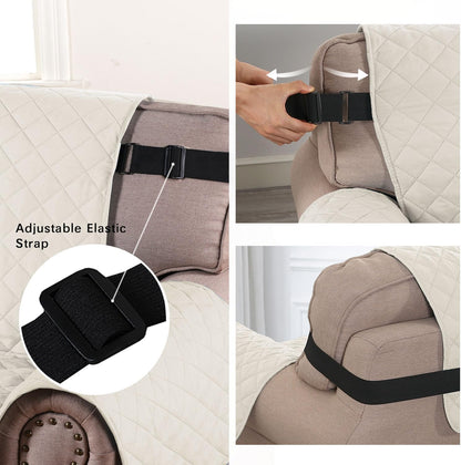 Reversible Couch Cover for 3 Cushion Cover Pet Friendly Sofa Cover for Dog Washable Furniture Protector Water Resistant Slipcover with Non Slip Elastic Strap(Sofa, Ivory/Beige)