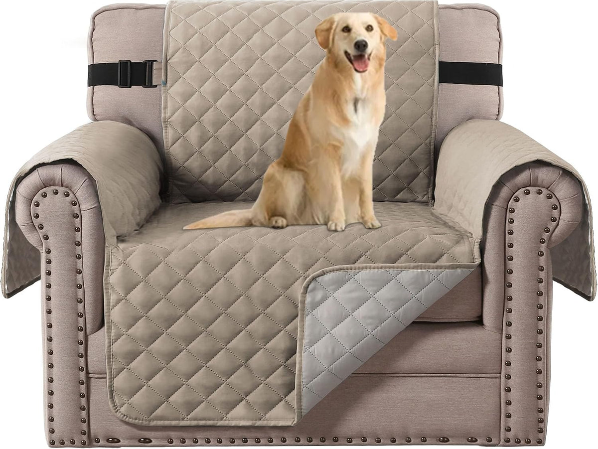 Reversible Couch Cover for 3 Cushion Cover Pet Friendly Sofa Cover for Dog Washable Furniture Protector Water Resistant Slipcover with Non Slip Elastic Strap(Sofa, Ivory/Beige)
