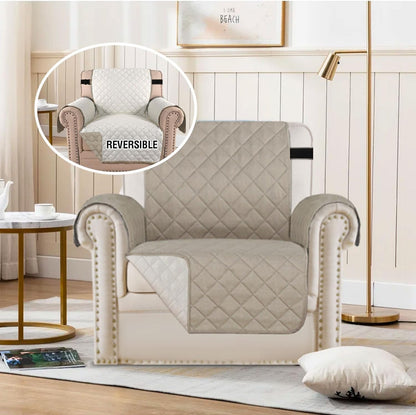 Reversible Couch Cover for 3 Cushion Cover Pet Friendly Sofa Cover for Dog Washable Furniture Protector Water Resistant Slipcover with Non Slip Elastic Strap(Sofa, Ivory/Beige)