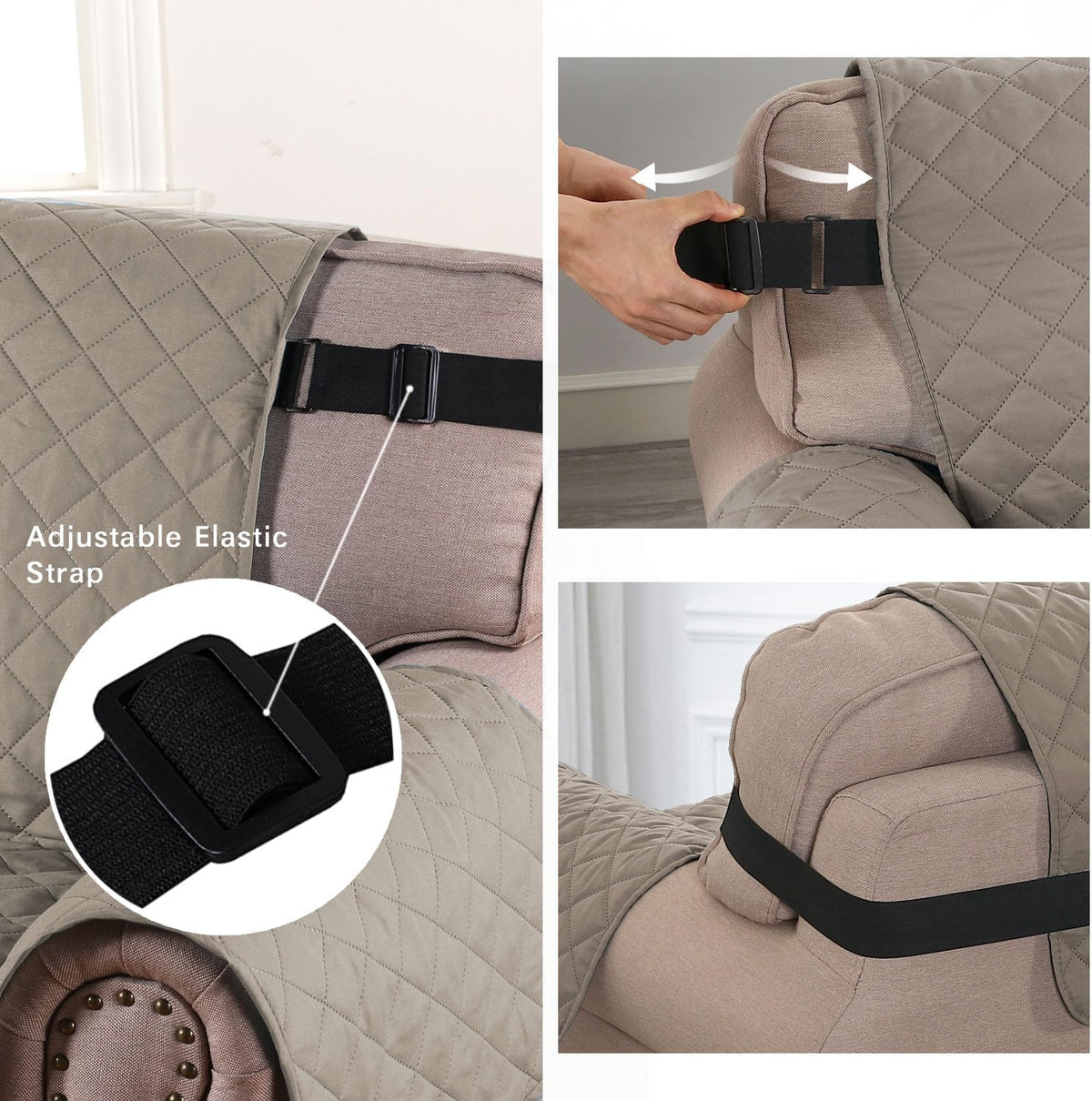Reversible Couch Cover for 3 Cushion Cover Pet Friendly Sofa Cover for Dog Washable Furniture Protector Water Resistant Slipcover with Non Slip Elastic Strap(Sofa, Ivory/Beige)