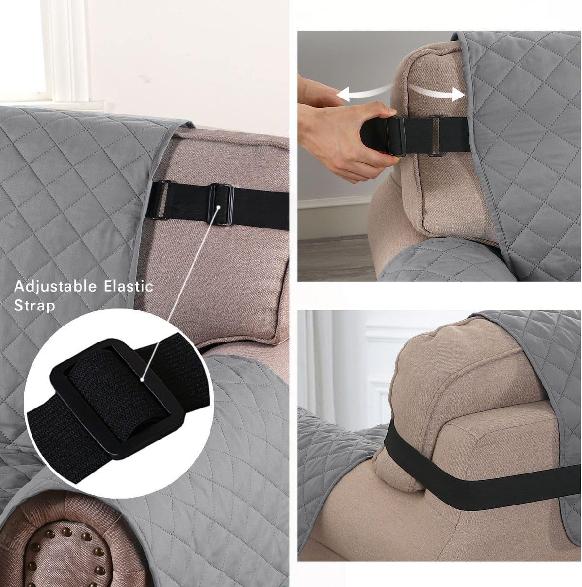 Reversible Couch Cover for 3 Cushion Cover Pet Friendly Sofa Cover for Dog Washable Furniture Protector Water Resistant Slipcover with Non Slip Elastic Strap(Sofa, Ivory/Beige)