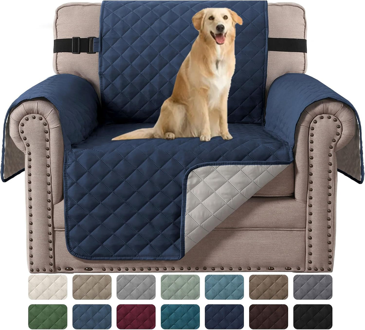 Reversible Couch Cover for 3 Cushion Cover Pet Friendly Sofa Cover for Dog Washable Furniture Protector Water Resistant Slipcover with Non Slip Elastic Strap(Sofa, Ivory/Beige)