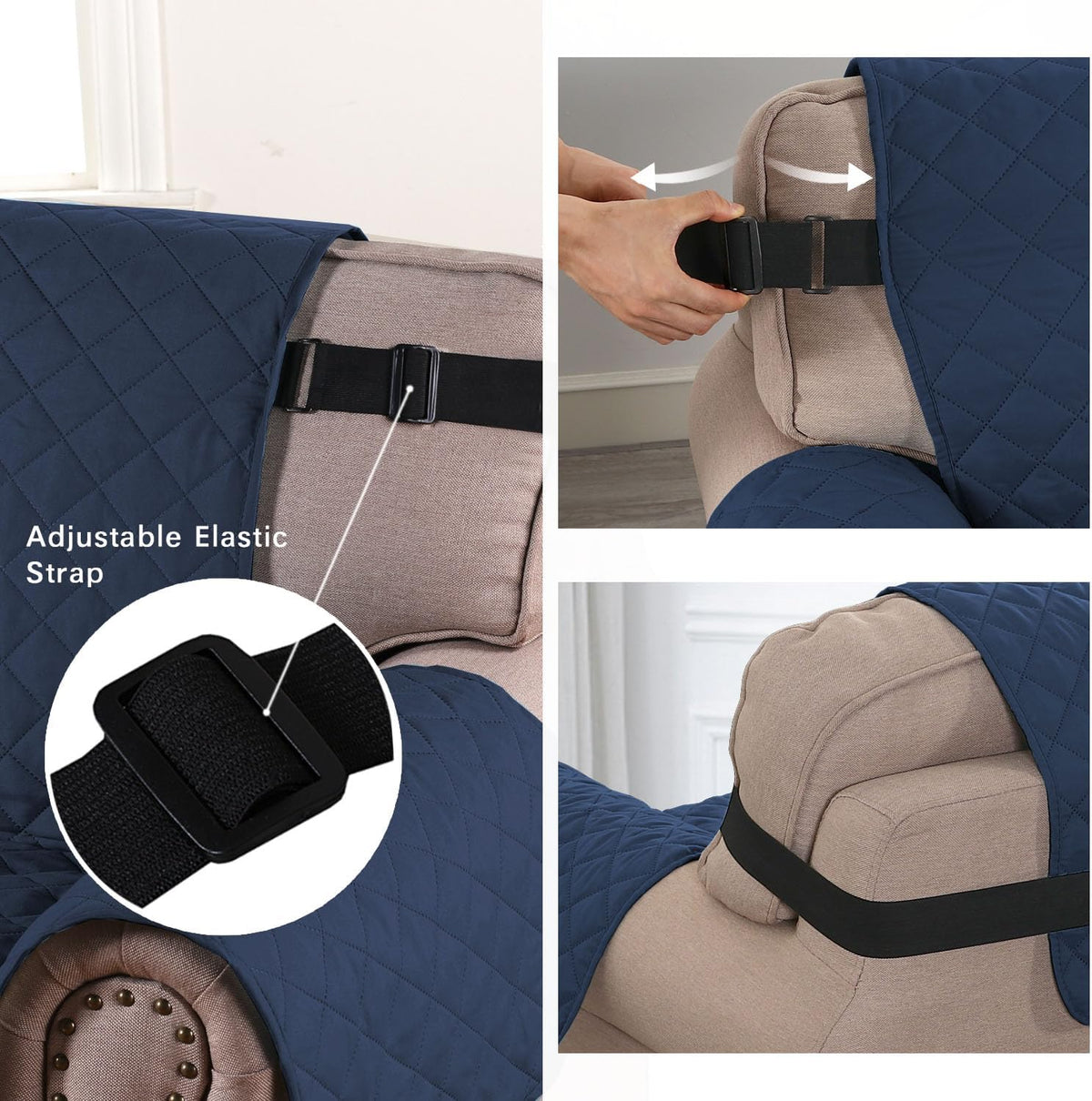 Reversible Couch Cover for 3 Cushion Cover Pet Friendly Sofa Cover for Dog Washable Furniture Protector Water Resistant Slipcover with Non Slip Elastic Strap(Sofa, Ivory/Beige)