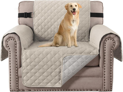 Reversible Couch Cover for 3 Cushion Cover Pet Friendly Sofa Cover for Dog Washable Furniture Protector Water Resistant Slipcover with Non Slip Elastic Strap(Sofa, Ivory/Beige)