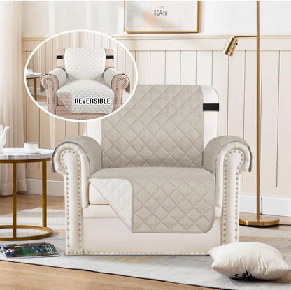 Reversible Couch Cover for 3 Cushion Cover Pet Friendly Sofa Cover for Dog Washable Furniture Protector Water Resistant Slipcover with Non Slip Elastic Strap(Sofa, Ivory/Beige)