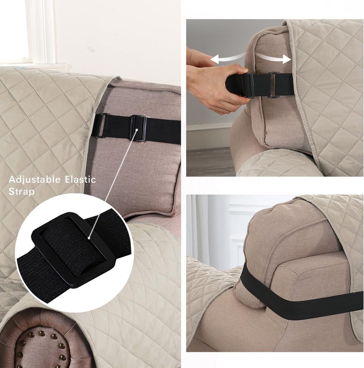 Reversible Couch Cover for 3 Cushion Cover Pet Friendly Sofa Cover for Dog Washable Furniture Protector Water Resistant Slipcover with Non Slip Elastic Strap(Sofa, Ivory/Beige)