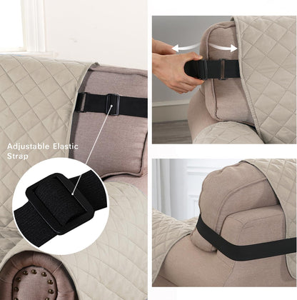 Reversible Couch Cover for 3 Cushion Cover Pet Friendly Sofa Cover for Dog Washable Furniture Protector Water Resistant Slipcover with Non Slip Elastic Strap(Sofa, Ivory/Beige)