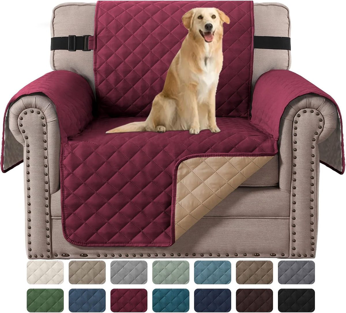 Reversible Couch Cover for 3 Cushion Cover Pet Friendly Sofa Cover for Dog Washable Furniture Protector Water Resistant Slipcover with Non Slip Elastic Strap(Sofa, Ivory/Beige)