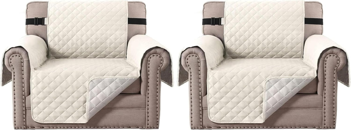 Reversible Couch Cover for 3 Cushion Cover Pet Friendly Sofa Cover for Dog Washable Furniture Protector Water Resistant Slipcover with Non Slip Elastic Strap(Sofa, Ivory/Beige)
