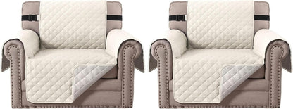 Reversible Couch Cover for 3 Cushion Cover Pet Friendly Sofa Cover for Dog Washable Furniture Protector Water Resistant Slipcover with Non Slip Elastic Strap(Sofa, Ivory/Beige)
