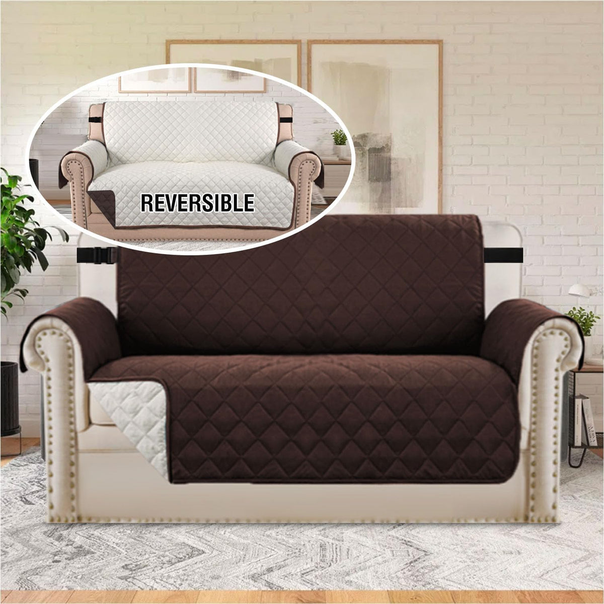 Reversible Couch Cover for 3 Cushion Cover Pet Friendly Sofa Cover for Dog Washable Furniture Protector Water Resistant Slipcover with Non Slip Elastic Strap(Sofa, Ivory/Beige)