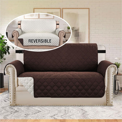 Reversible Couch Cover for 3 Cushion Cover Pet Friendly Sofa Cover for Dog Washable Furniture Protector Water Resistant Slipcover with Non Slip Elastic Strap(Sofa, Ivory/Beige)