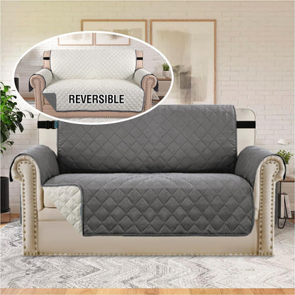 Reversible Couch Cover for 3 Cushion Cover Pet Friendly Sofa Cover for Dog Washable Furniture Protector Water Resistant Slipcover with Non Slip Elastic Strap(Sofa, Ivory/Beige)