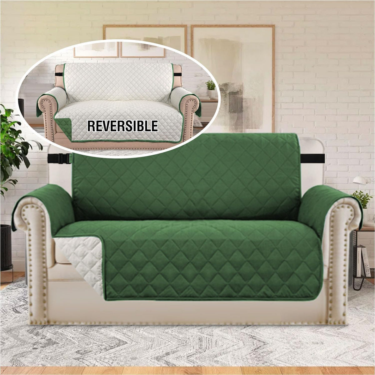 Reversible Couch Cover for 3 Cushion Cover Pet Friendly Sofa Cover for Dog Washable Furniture Protector Water Resistant Slipcover with Non Slip Elastic Strap(Sofa, Ivory/Beige)