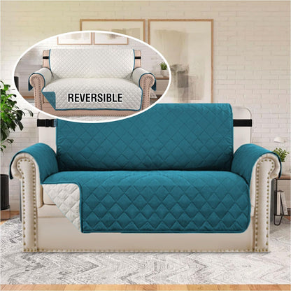 Reversible Couch Cover for 3 Cushion Cover Pet Friendly Sofa Cover for Dog Washable Furniture Protector Water Resistant Slipcover with Non Slip Elastic Strap(Sofa, Ivory/Beige)