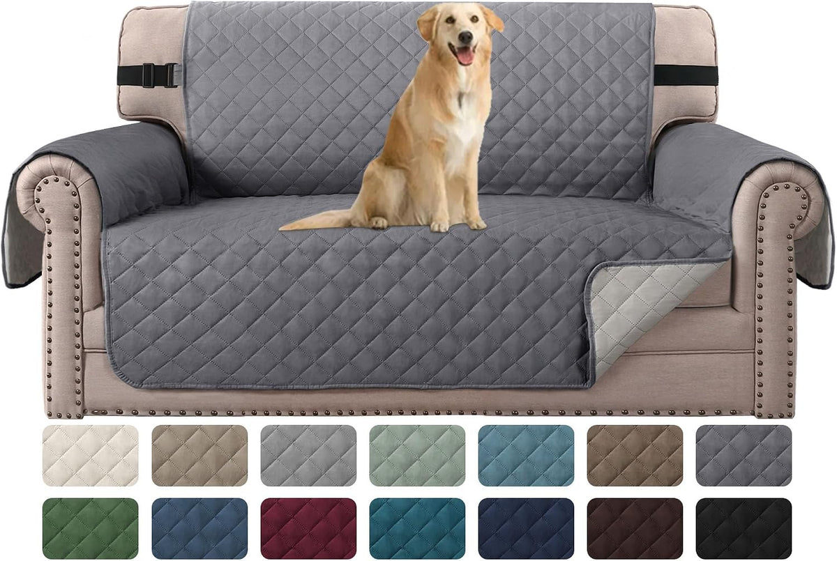 Reversible Couch Cover for 3 Cushion Cover Pet Friendly Sofa Cover for Dog Washable Furniture Protector Water Resistant Slipcover with Non Slip Elastic Strap(Sofa, Ivory/Beige)