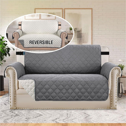 Reversible Couch Cover for 3 Cushion Cover Pet Friendly Sofa Cover for Dog Washable Furniture Protector Water Resistant Slipcover with Non Slip Elastic Strap(Sofa, Ivory/Beige)