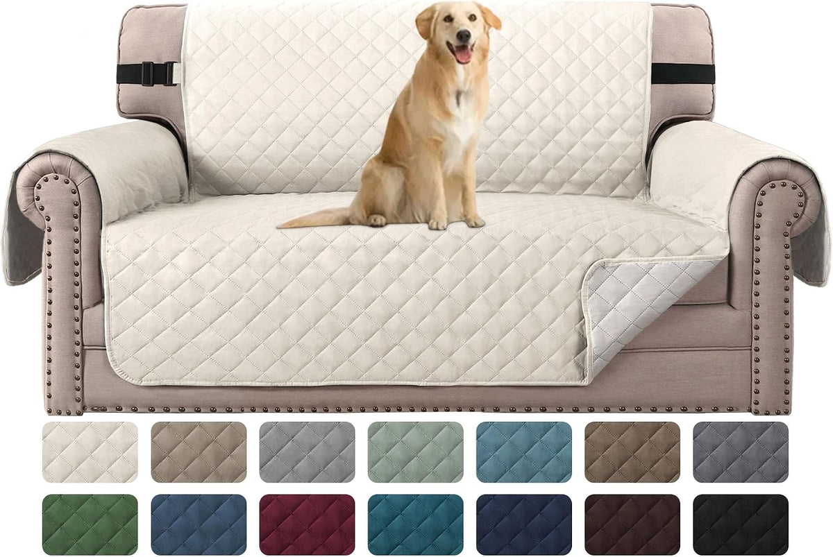 Reversible Couch Cover for 3 Cushion Cover Pet Friendly Sofa Cover for Dog Washable Furniture Protector Water Resistant Slipcover with Non Slip Elastic Strap(Sofa, Ivory/Beige)