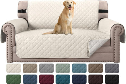 Reversible Couch Cover for 3 Cushion Cover Pet Friendly Sofa Cover for Dog Washable Furniture Protector Water Resistant Slipcover with Non Slip Elastic Strap(Sofa, Ivory/Beige)