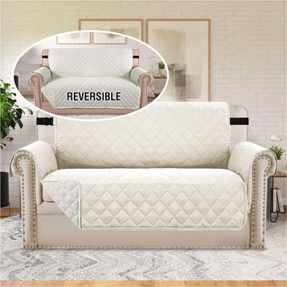 Reversible Couch Cover for 3 Cushion Cover Pet Friendly Sofa Cover for Dog Washable Furniture Protector Water Resistant Slipcover with Non Slip Elastic Strap(Sofa, Ivory/Beige)