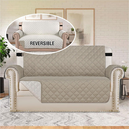 Reversible Couch Cover for 3 Cushion Cover Pet Friendly Sofa Cover for Dog Washable Furniture Protector Water Resistant Slipcover with Non Slip Elastic Strap(Sofa, Ivory/Beige)