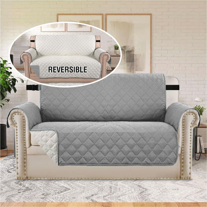 Reversible Couch Cover for 3 Cushion Cover Pet Friendly Sofa Cover for Dog Washable Furniture Protector Water Resistant Slipcover with Non Slip Elastic Strap(Sofa, Ivory/Beige)