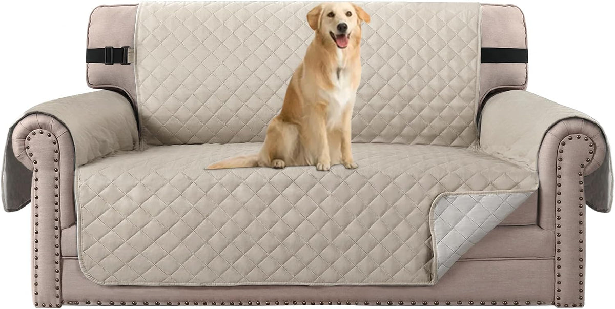 Reversible Couch Cover for 3 Cushion Cover Pet Friendly Sofa Cover for Dog Washable Furniture Protector Water Resistant Slipcover with Non Slip Elastic Strap(Sofa, Ivory/Beige)