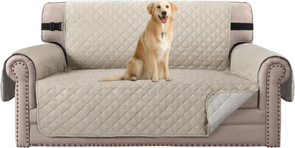 Reversible Couch Cover for 3 Cushion Cover Pet Friendly Sofa Cover for Dog Washable Furniture Protector Water Resistant Slipcover with Non Slip Elastic Strap(Sofa, Ivory/Beige)