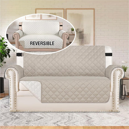 Reversible Couch Cover for 3 Cushion Cover Pet Friendly Sofa Cover for Dog Washable Furniture Protector Water Resistant Slipcover with Non Slip Elastic Strap(Sofa, Ivory/Beige)