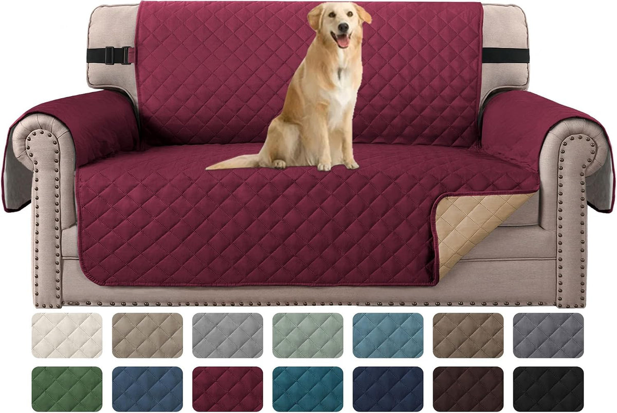 Reversible Couch Cover for 3 Cushion Cover Pet Friendly Sofa Cover for Dog Washable Furniture Protector Water Resistant Slipcover with Non Slip Elastic Strap(Sofa, Ivory/Beige)