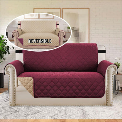 Reversible Couch Cover for 3 Cushion Cover Pet Friendly Sofa Cover for Dog Washable Furniture Protector Water Resistant Slipcover with Non Slip Elastic Strap(Sofa, Ivory/Beige)