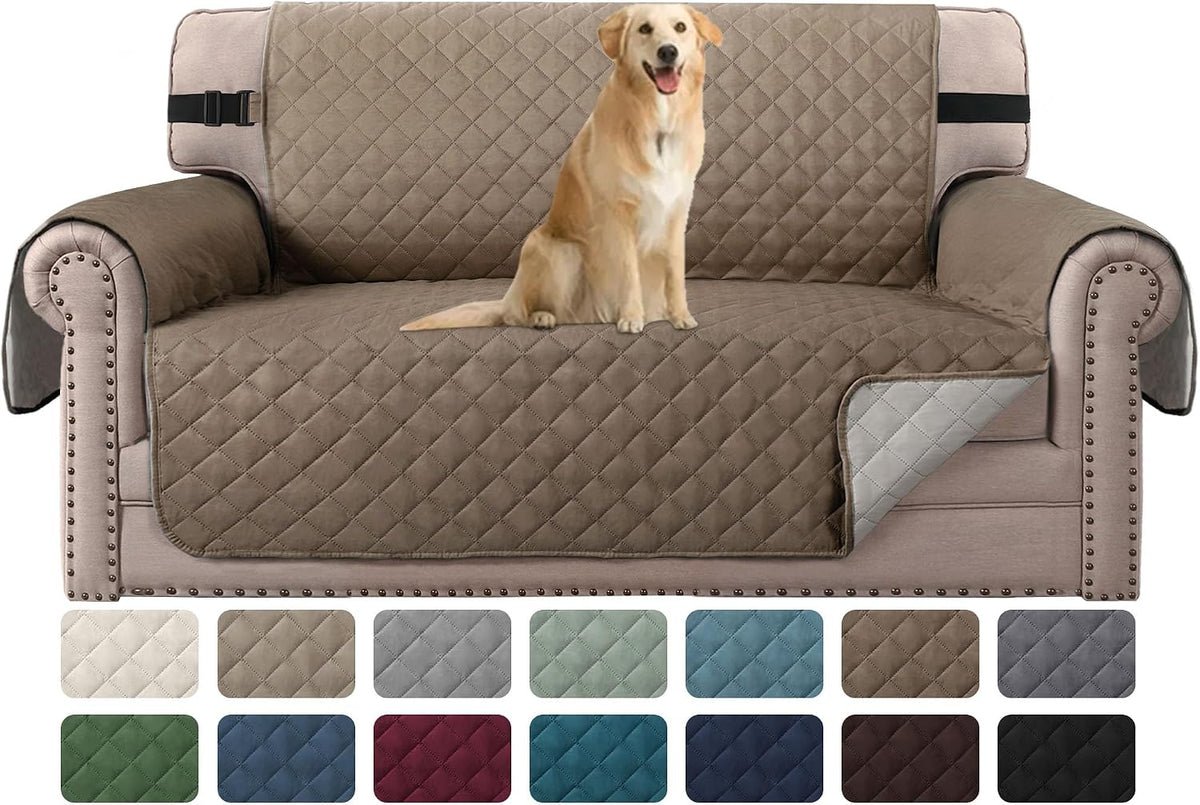 Reversible Couch Cover for 3 Cushion Cover Pet Friendly Sofa Cover for Dog Washable Furniture Protector Water Resistant Slipcover with Non Slip Elastic Strap(Sofa, Ivory/Beige)