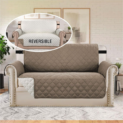 Reversible Couch Cover for 3 Cushion Cover Pet Friendly Sofa Cover for Dog Washable Furniture Protector Water Resistant Slipcover with Non Slip Elastic Strap(Sofa, Ivory/Beige)