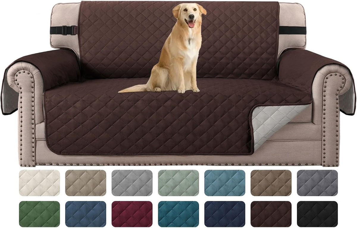 Reversible Couch Cover for 3 Cushion Cover Pet Friendly Sofa Cover for Dog Washable Furniture Protector Water Resistant Slipcover with Non Slip Elastic Strap(Sofa, Ivory/Beige)