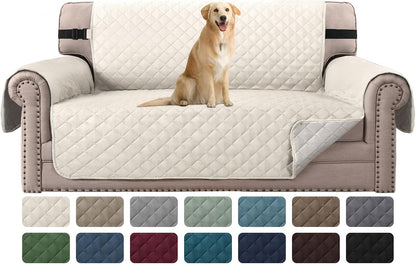 Reversible Couch Cover for 3 Cushion Cover Pet Friendly Sofa Cover for Dog Washable Furniture Protector Water Resistant Slipcover with Non Slip Elastic Strap(Sofa, Ivory/Beige)